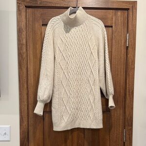 H&M Cream Cable Knit Turtleneck Sweater Dress